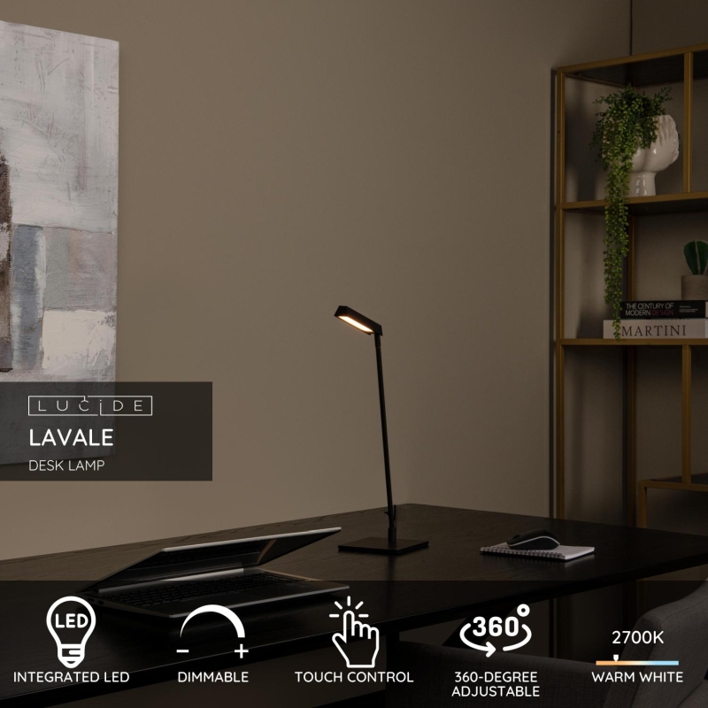 Lucide LAVALE - Stolná lampa - LED Dim.K/2700K - Čierna